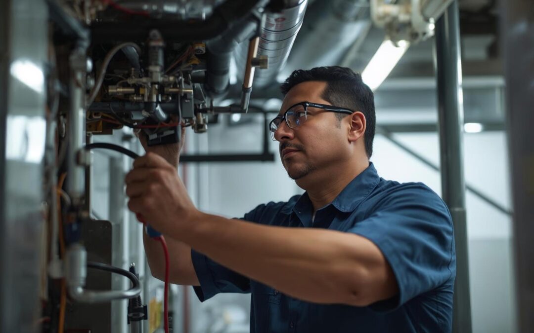 hvac technician working on a commercial hvac maintenance
