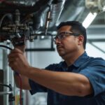 hvac technician working on a commercial hvac maintenance