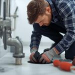 Columbus plumber working to prevent sewer backup.